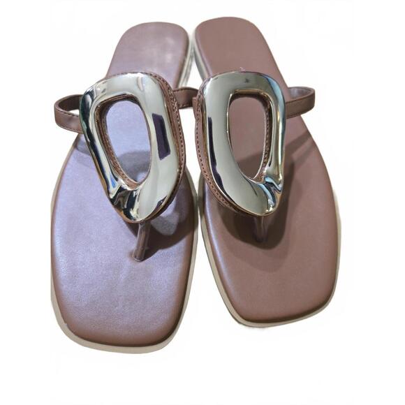 Brown Women's Sandal with Decorative Gold Accent - Picture 4 of 4